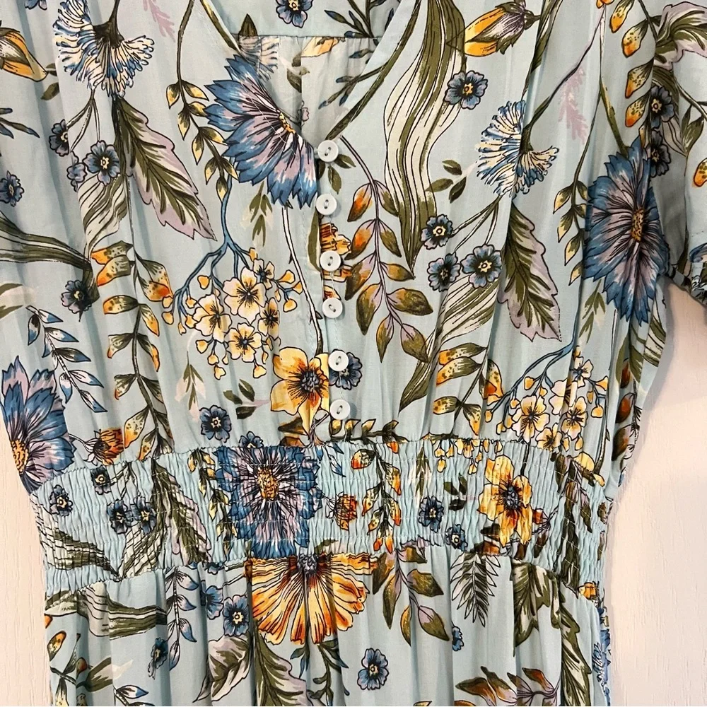 Anthropologie Abel the Label Osaka Blue Floral Midi Dress Size S, High-Low - Picture 7 of 8